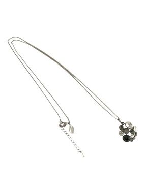 WHBM Crystal Cluster Pendant Long Chain Necklace Clear Gray Silver